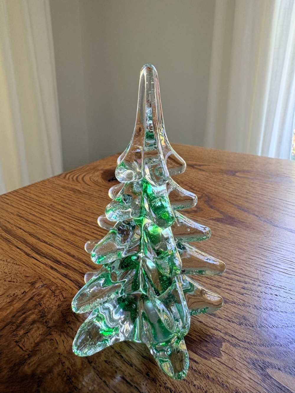 Vintage Glass Decorative Christmas Tree - Clear with Green Accents - Picture 2 of 10